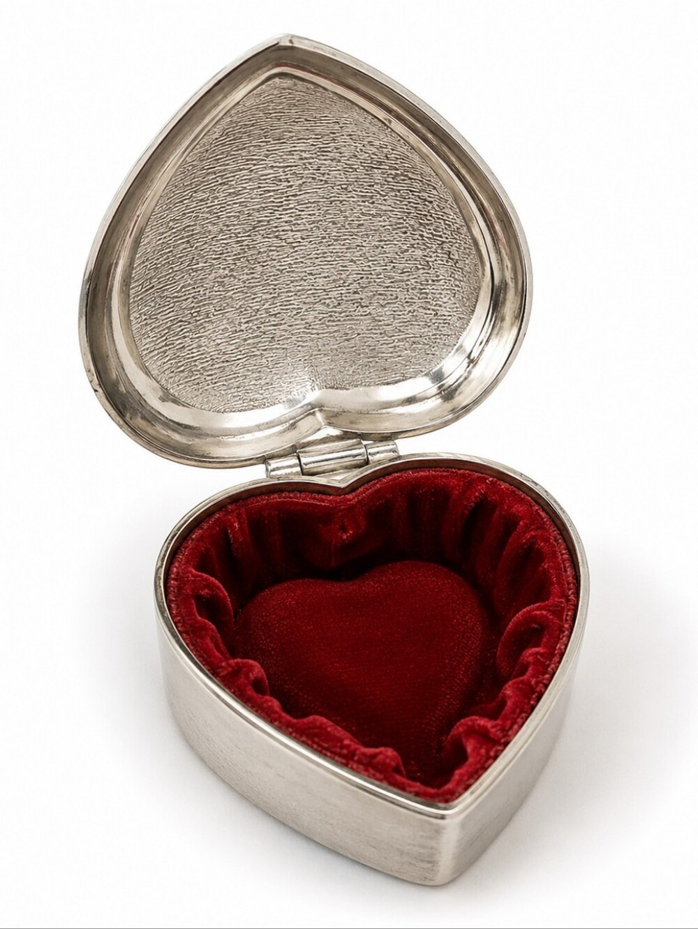 Vintage Style Heart Trinket Box Silver Tone Red Velvet Jewelry Box